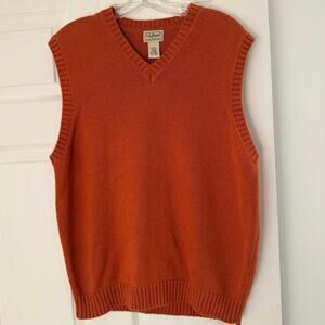 L.L. Bean 100% Cotton Sweater Vest Men M Orange V-Neck Classic Preppy Fall Layer